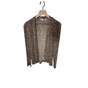 Chicos Travelers Leopard Print Cardigan Jacket Size M Acetate Spandex Made In US